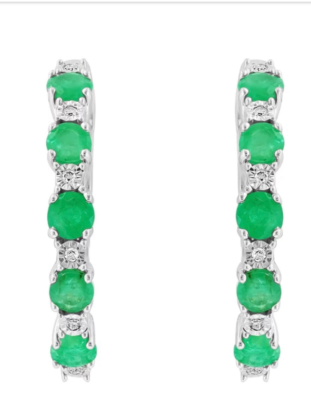 Effy Sterling Silver Diamond, Natural Emerald Hoop Earrings. NWT. Lovely! - Picture 1 of 7